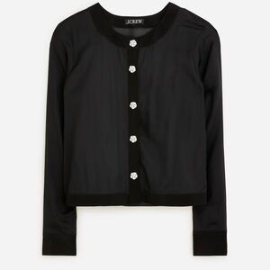 J. Crew Black Long-Sleeve Button Front Blouse with Rhinestone Buttons